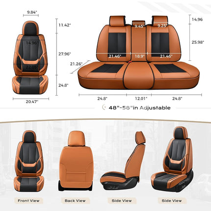 Coverado Seat Covers, Car Seat Covers Full Set, Leather Seat Covers for Cars, Car Seat Protector, Black Car Seat Covers Front Seats and Back Seats Universal Fit for Most Cars Brown-Black