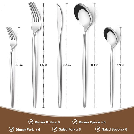 Wildone Silverware Set 30 Piece, Stainless Steel Flatware Set Service for 6, Cutlery Utensil Sets for Home Restaurant, Include Knife Fork Spoon Set, Dishwasher Safe