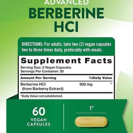 Nature's Truth Berberine HCl 500mg | 60 Capsules | from Barberry Extract | Vegan, Non-GMO, and Gluten Free Supplement