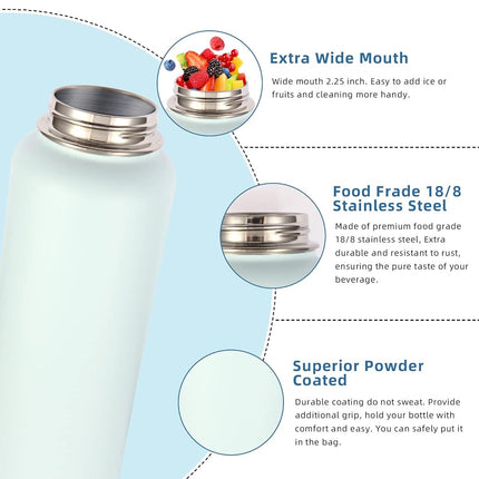 Volhoply 32 oz Insulated Water Bottles Bulk 4 Pack with Straw Lid & Spout Lid,Stainless Steel Sports Water Bottle,Double Wall Vacuum Cups,Leakproof Wide Mouth Metal Flask for Hiking,Camping(Mix,4)