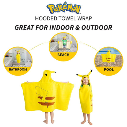 Franco Pokemon Pikachu Bath/Pool/Beach Soft Cotton Terry Hooded Towel Wrap, 24" x 50" Kids