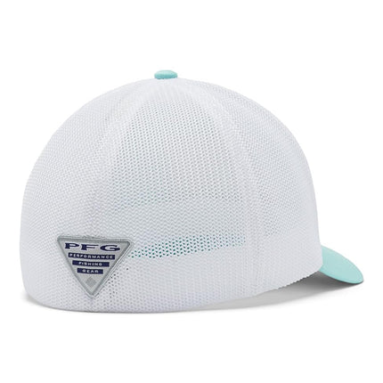 Columbia Unisex PFG Mesh Fish Flag Ball Cap, Gulf Stream/White/FL Fish Flag, Small/Medium