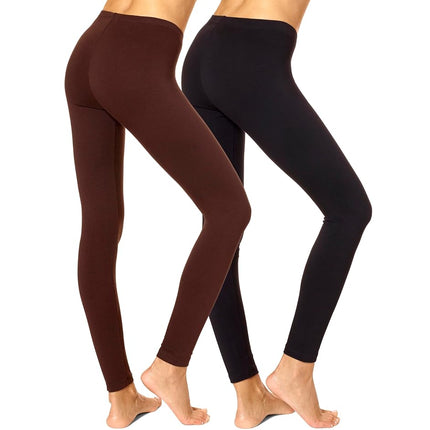 No Nonsense Women's Cotton Legging, Black/Espresso-2 Pair Pack, Large (Pack of 2)