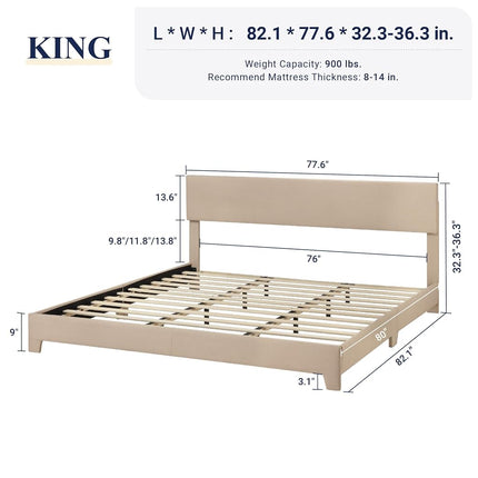 Allewie King Size Bed Frame with Adjustable Headboard, Upholstered Platform Bed with Wood Slats, Heavy Duty Mattress Foundation, No Box Spring Needed, Noise-Free, Easy Assembly, Dark Grey