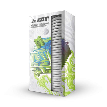 Cable USB C para teclado mecánico en espiral y doble funda de ASCENY (Blanco)
