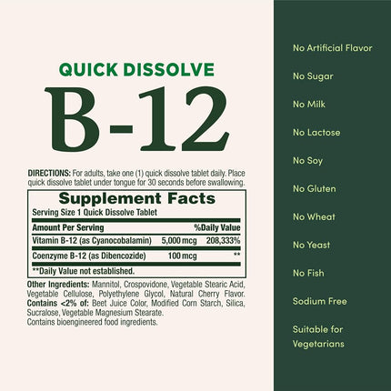Nature's Bounty B12 Twin Pack, 40+40 Quick Dissolve Tablets