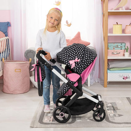 Bayer Xeo Pram in Pink with Black and White Hearts & Pink Bow