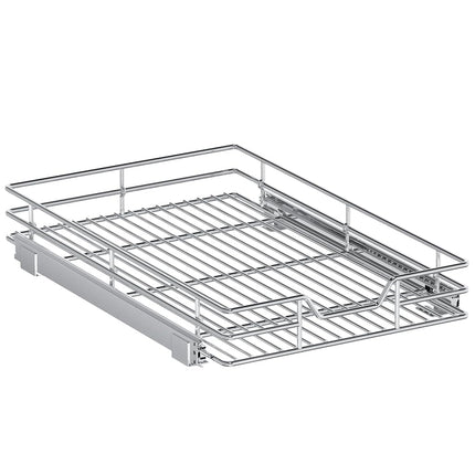 LUXEYARD Pull Out Cabinet Organizer, 14.5" W x 21.5" D, Heavy Duty Chrome Slide Out Shelf for Base Cabinets, Sliding Wire Basket Drawer for Pantry Items, Bowls, Containers & Cleaning Supplies