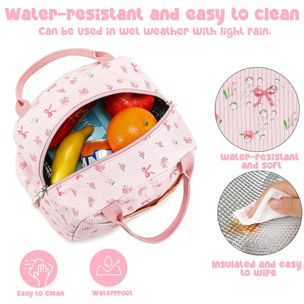 Bluboon Lunch Bag for Women Men Cute Corduroy Lunch Tote Bags Reusable Insulated Lunch Box Large Capacity Reusable Insulated Cooler for Work Picnic or Travel