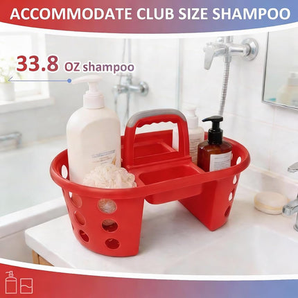 SIMPLYKLEEN Large Shower Caddy Portable 2PC - Made in USA Plastic Jumbo Size Dorm Storage Candy Tote with Handle Shower Organizer for Bathroom, Pantry, Kitchen, College Dorm, Red/Periwinkle