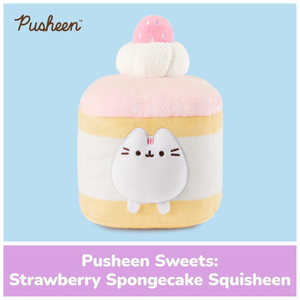GUND Pusheen Strawberry Sponge Cake Plush, Squishy Toy, Collectible Plush Toy, Dessert Plush, Cat Stuffed Animal for Ages 8 and Up, Pink, 6”