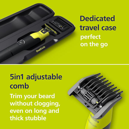 Philips Norelco OneBlade 360 with Connectivity Hybrid Face + Body, Electric Beard Trimmer, Shaver and Body Groomer with 360 Blade Tech, 1x360 Blade, 5-in-1 Comb, Body Kit, Travel Case, Model QP4631/90