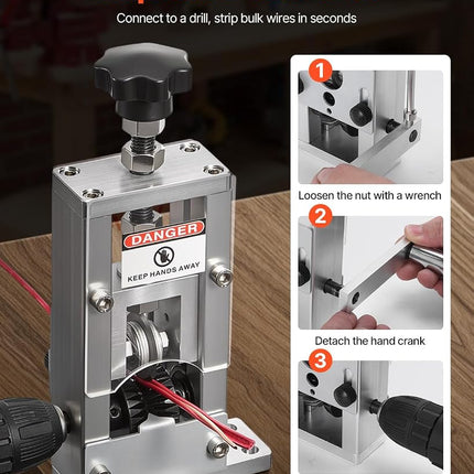 VEVOR Manual Wire Stripping Machine, 1.5-25 mm, Copper Stripper with Hand Crank or Drill Powered, 64Mn Quenched Blades, 45# Steel Rollers, Aluminum Alloy Frame Wire Peeler, for Scrap Copper Recycling