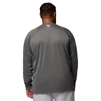 Columbia Men's PFG Terminal Tackle Long Sleeve Shirt, Charcoal Heather/Cool Grey Logo, 4X