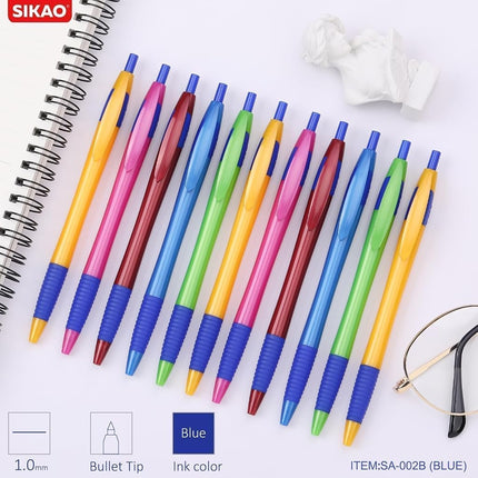 Sikao Ballpoint Pens Blue Pens 60 Pcs Grip Slim Push Pens Multipack Blue Ink Medium Tip 1.0mm Smooth Writing Ballpoint Pen School Office Box of Pens