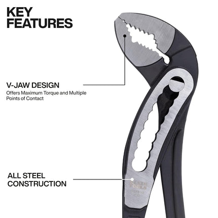 Klein Tools D50512 12-Inch Pump Pliers, Classic Klaw Quick-Adjust Tongue and Groove, Curved Jaw, Hardened Teeth for Maximum Torque