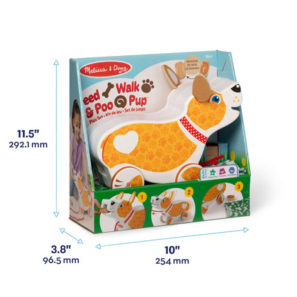 Melissa & Doug Feed, Walk & Poo Pup Wooden Preschool Pull Toy Play Set Ages 3+ - FSC Certified