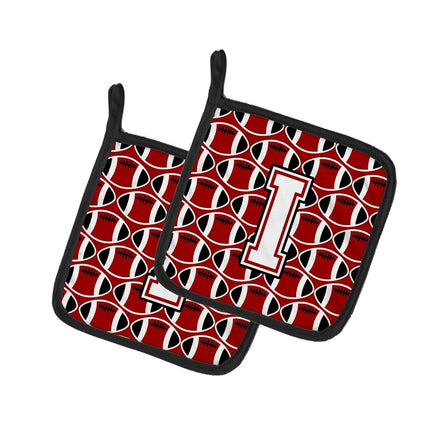 Caroline's Treasures Letter I Football Cardinal and White Pair of Pot Holders CJ1082-IPTHD, Fabric