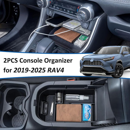 TOPINSTALL 2025 Huge Slots Tray Compatible with 2019-2025 Toyota RAV4 & RAV 4 Prime Accessories, Center Console Tray Divider for Phones with Cases Armrest Box Storage Tray