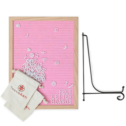 TrendArti Felt Letter Board - 680 Letters, Numbers & Symbols, 16 x 12 inch, Changeable Message Board for Notes & Announcements, Wood Frame, 2 Storage Bags, Light Brown Frame(Pink)