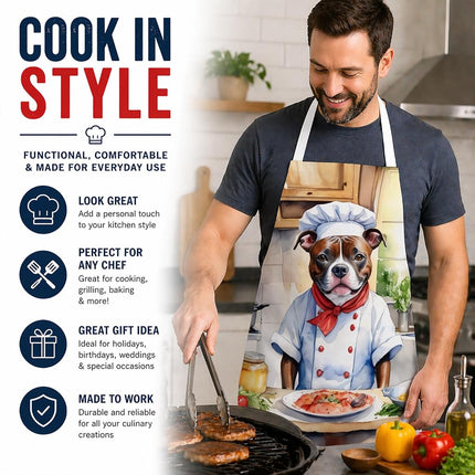 Caroline's Treasures Staffordshire Bull Terrier The Chef Apron Cooking Kitchen Server Baking Crafts Gardening for Adult Women Men, Unisex, Large, Multicolor