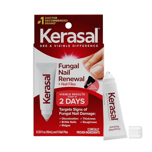 Kerasal Nail Renewal and Nail File Combo Pack, Restores Appearance of Discolored or Damaged Nails, 5 Heavy Duty Nail Files, 0.33 fl oz, Clear