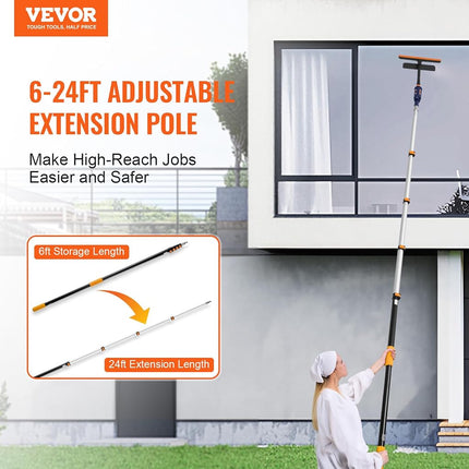 VEVOR Telescoping Extension Pole, 6-24 FT Multi-Purpose Extension Pole, Sturdy Aluminum Alloy Paint Extendable Pole with Flip-Lock Design, Telescopic Pole for Painting, Dusting and Cleaning