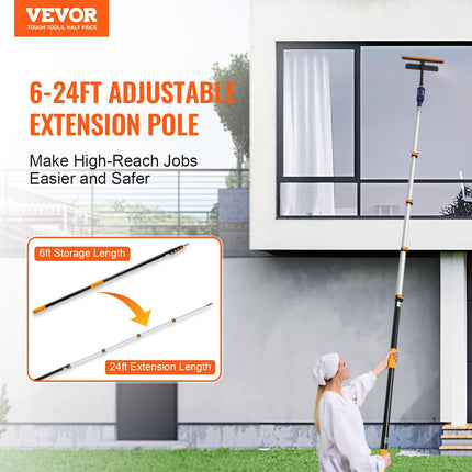 VEVOR Telescoping Extension Pole, 6-24 FT Multi-Purpose Extension Pole, Sturdy Aluminum Alloy Paint Extendable Pole with Flip-Lock Design, Telescopic Pole for Painting, Dusting and Cleaning