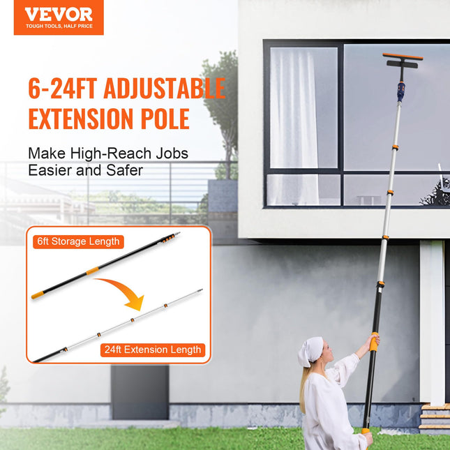VEVOR Telescoping Extension Pole, 6-24 FT Multi-Purpose Extension Pole, Sturdy Aluminum Alloy Paint Extendable Pole with Flip-Lock Design, Telescopic Pole for Painting, Dusting and Cleaning