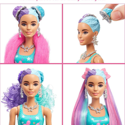 Barbie HBG41 - Color Reveal Balon Lalka zmiana włosów, Glitter Violet zestaw zabaw z 25 fryzur i niespodzianek świątecznych, wiek 3+