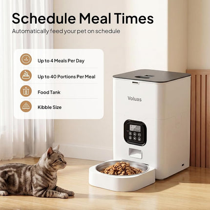 VOLUAS Automatic Cat Feeders - Timed Pet Feeder for Cats and Dogs with Dry Food Dispenser, Desiccant Bag, Programmable Portion Control, 4 Daily Meals, 10s Voice Recorder