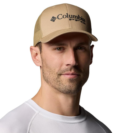Columbia Unisex's PFG Logo Mesh Snap Back Cap, Beach/Bass, One Size