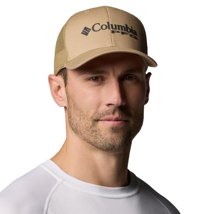 Columbia Unisex's PFG Logo Mesh Snap Back Cap, Beach/Bass, One Size