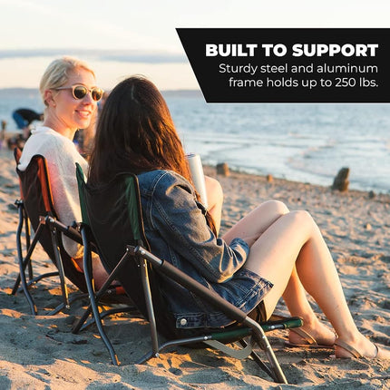 Cascade Mountain Tech Camping Chair - Low Profile Folding Chair for Camping, Beach, Picnic, Barbeques, Sporting Event with Carry Bag, Black