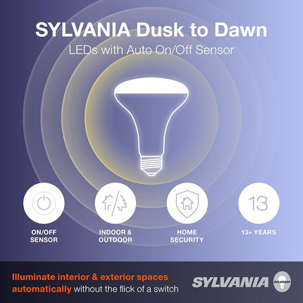 Bombilla LED Sylvania PAR38 de anochecer a amanecer con sensor de luz de encendido/apagado automático, 120W=14W, 1250 lúmenes, 3000K, blanco brillante - Paquete de 4 (41279)
