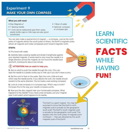 hand2mind Magnets! Super Science Kit for Kids (Ages 8+) - Build 9 STEM Experiments & Activity Set | Make Magnets Float, Move a Train, and Build a Compass | Educational Toys | STEM Authenticated