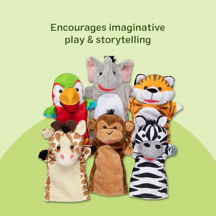 Melissa & Doug Safari Buddies Hand Puppets, Set of 6 (Elephant, Tiger, Parrot, Giraffe, Monkey, Zebra) Soft, Plush Animal Hand Puppets For Toddlers And Kids Ages 2+