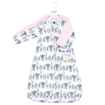 Hudson Baby Unisex Baby Cotton Long-Sleeve Wearable Sleeping Bag, Sack, Blanket, Pink Safari, 12-18 Months