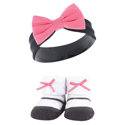 Hudson Baby Set de regalo de diadema y calcetines para bebé niña, rosa carbón, 1 unidad (paquete de 3)