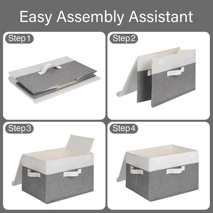 GRANNY SAYS Storage Boxes with Lids, Pack of 2 Fabric Bins, Decorative Containers with Lids, Pretty Storage Baskets with Lid, Clothes Bins for Organising, White&Grey