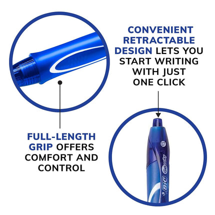 BIC Gel-Ocity Quick Dry Gel Pens, Medium Point Retractable (0.7mm), Blue Ink Gel Pen, 12-Count, Pack of 18