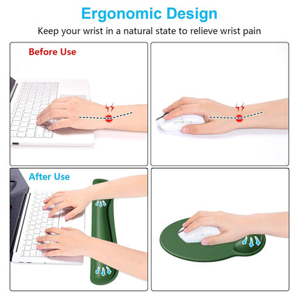 Dapesuom Keyboard Wrist Rest and Mouse Pad with Wrist Support, Cute Memory Foam Cushion for Keyboard and Mouse Set, Ergonomic Pad Rests with Non Slip Base for Easy Typing & Pain Relief, Forest Green