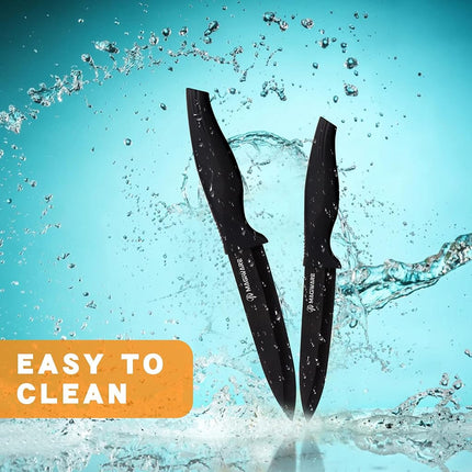 Magiware 6-Piece Paring Knife Set with Sheaths-Ceramic Blade Sharp Rust Proof Stain Resistant (include 5inch Utility Knife, 4inch Fruit Knife,3inch Paring Knifes)-Black (win0529)