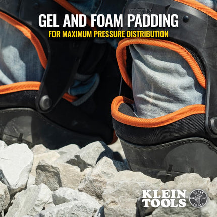 Klein Tools 60491 Hinged Knee Pads Heavy Duty Gel Foam Protectors with Quick Release Buckle and Thigh Strap - Black