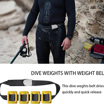 Dive Weights for Scuba Diving Weight Belt,Vinyl Scuba Weights, Coated Dive Weights,Coated Lead Diving Weights, Dive Belt Weights for Freediving (Yellow：4 Dive Weights + Belt, 1.1lb / 0.5kg)