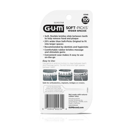Gum Soft-Picks Espacio Ancho, Palillos Dentales Fáciles de Usar para la Limpieza Dental y la Salud de las Encías, con Estuche Portátil Conveniente, Palillos Dentales Recomendados por Dentistas, 100 unidades (Paquete de 3)