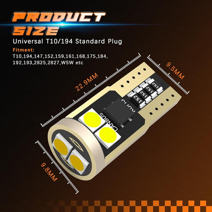 DOXMALL - 194 LED Bulbs License Plate Dome Map Turn Signal Light White Non-Polarity T10 168 W5W 6-3030-SMD