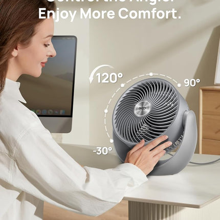Dreo Desk Fan for Bedroom, 11 Inch Table Fans, 30ft Strong Airflow, 120° Vertical Manual, 3 Speeds, 28dB Quiet Air Circulator Fan，Grey