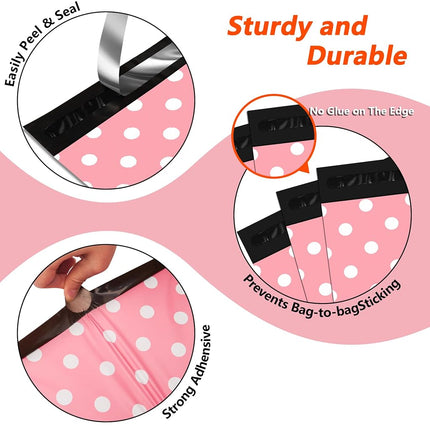 Vapulcio Thank You Poly Mailers 10x13 Inch 100 Pcs - Pink Dots Printed Shipping Bags, 2.4mil Thickness, Waterproof and Tear Resistant Mailing Envelopes, Self-Sealing Packaging Bags for Small Business