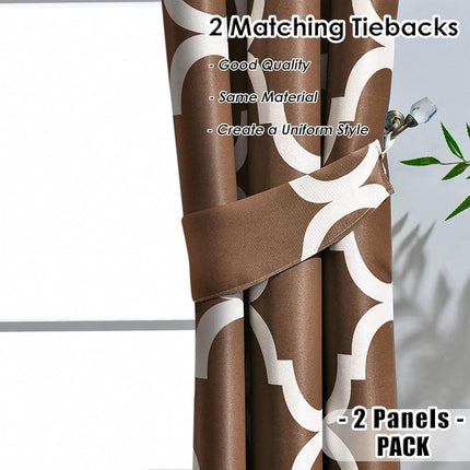 Melodieux Moroccan Fashion Thermal Insulated Room Darkening Blackout Grommet Curtains for Living Room, 42 by 84 Inch, Brown (2 Panels)